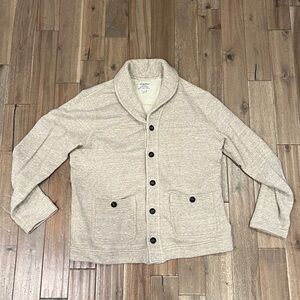 Lucky Brand Softest Knitwear Grey Label Sweater Button Down Grandpa Blazer Oat L
